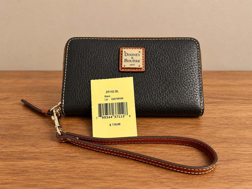 Dooney & Bourke ZR102 Black Pebbled Leather Zip Around Wristlet Wallet